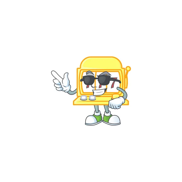 Super coole gouden slot machine mascotte karakter met een zwarte bril — Stockvector