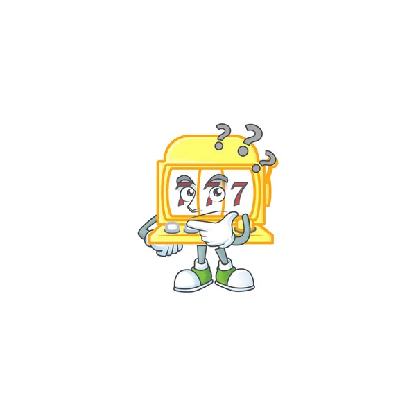 Golden slot machine estilo mascota de dibujos animados en un gesto confuso — Archivo Imágenes Vectoriales