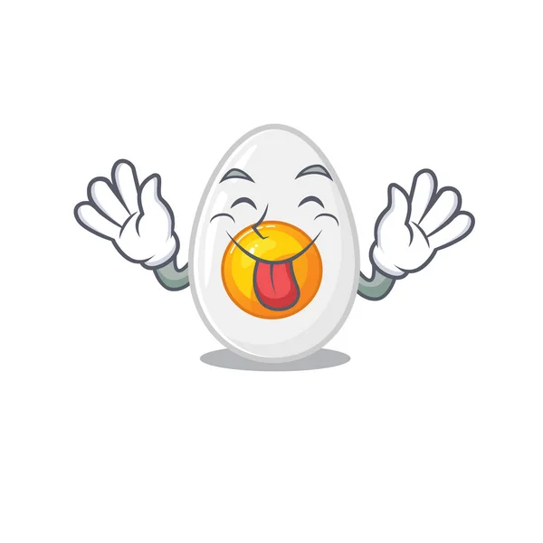 Projeto de mascote de ovo cozido engraçado com língua para fora — Vetor de Stock