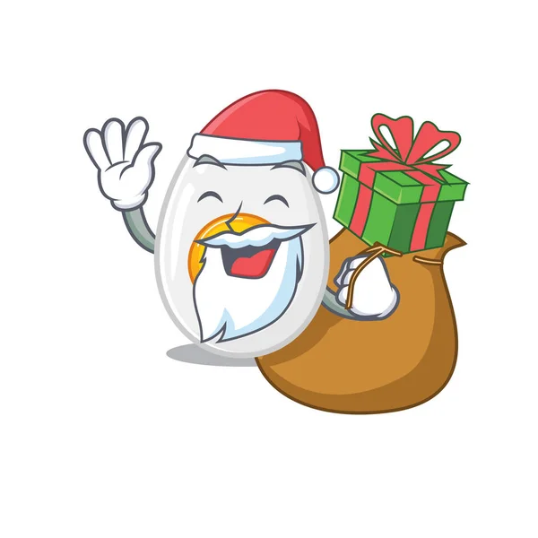 Санта вареные яйца Мультфильм дизайн персонажа с коробкой подарков — стоковый вектор