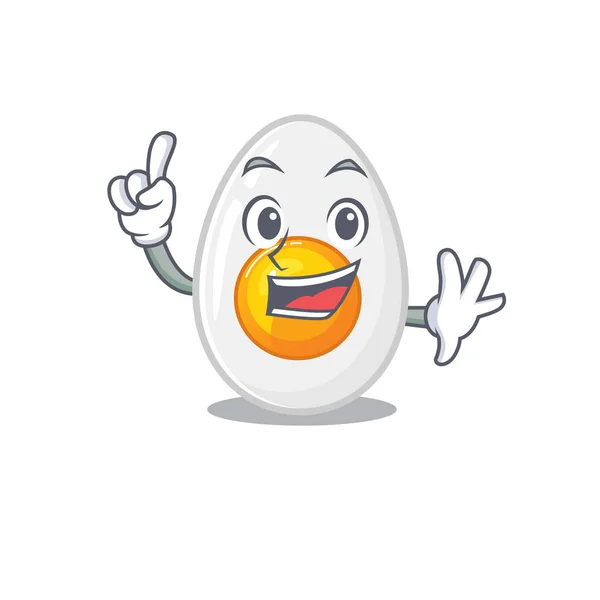 Mascot cartoon concept boiled egg in One Finger gesture — ストックベクタ