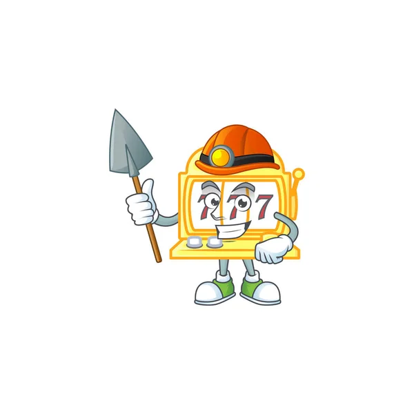 Cool smart Miner golden slot machine cartoon character design — стоковый вектор