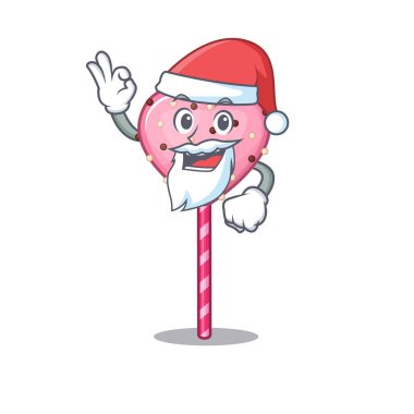 Candy heart lollipop in Santa cartoon character style with ok finger