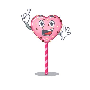 Maskot konsepti Şeker Kalp Lolipopu Bir Parmak Jesti