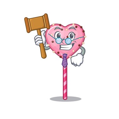 Smart Judge candy heart lollipop in mascot cartoon character style