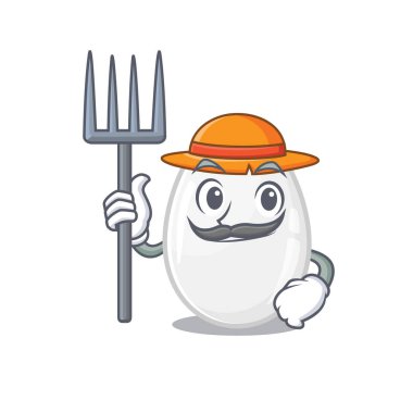Happy Farmer white egg cartoon picture with hat and tools