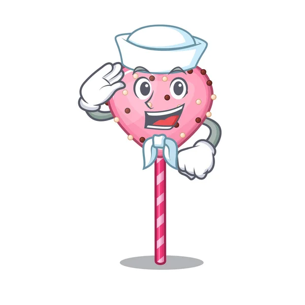 Candy coração pirulito desenho animado conceito marinheiro usando chapéu — Vetor de Stock