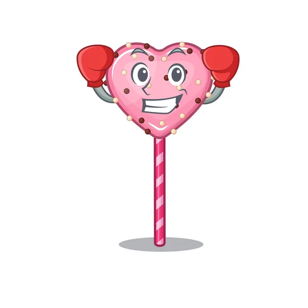 Стиль персонажа талисмана Sporty Boxing candy heart lollipop — стоковый вектор