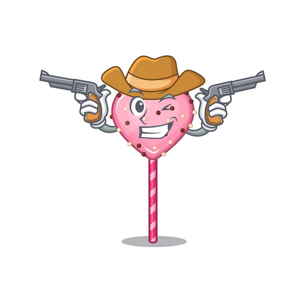 Candy heart lollipop Cowboy cartoon concept having guns — Stock Vector