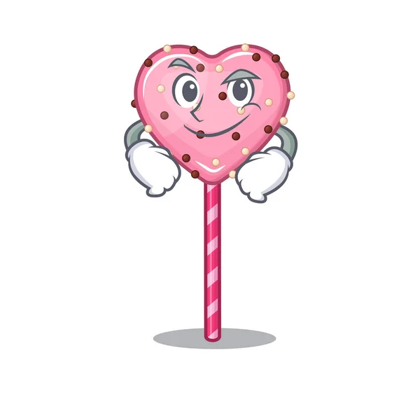 Cool caramelo corazón lollipop mascota carácter con cara sonriente — Archivo Imágenes Vectoriales