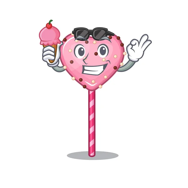 Feliz rosto doce coração pirulito desenho animado design com sorvete — Vetor de Stock