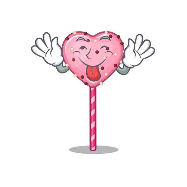 Conception drôle de mascotte de sucette de coeur de bonbon avec la langue — Image vectorielle