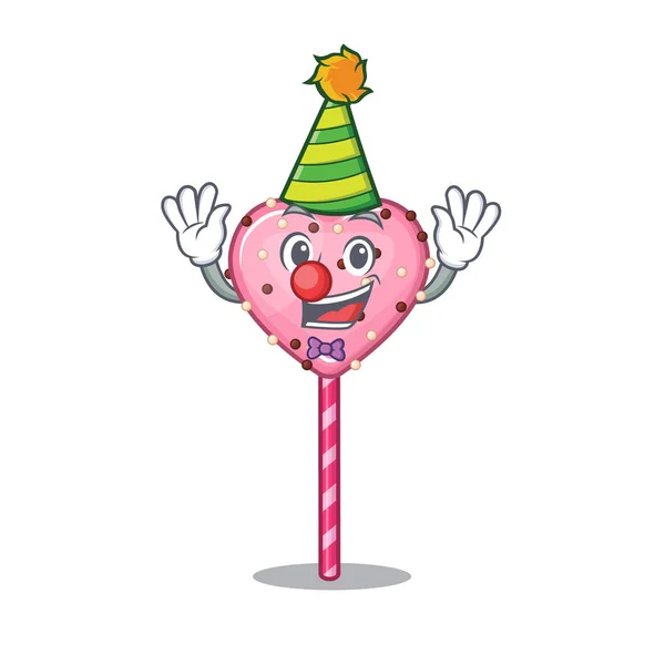 Grappig Clown snoep hart lolly cartoon karakter mascotte ontwerp — Stockvector