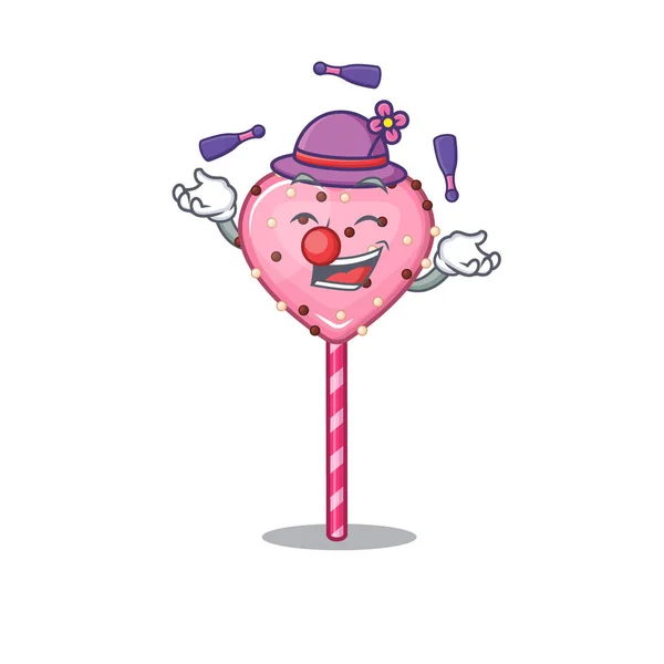 A lively candy heart lollipop cartoon character design playing Juggling — Stock Vector