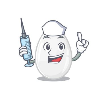 A white egg hospitable Nurse character with a syringe