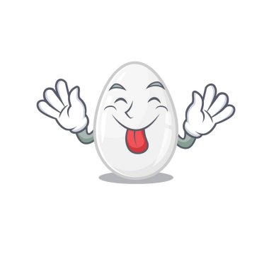 Funny white egg mascot design with Tongue out