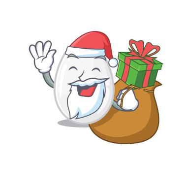 Santa white egg Cartoon character design having box of gifts