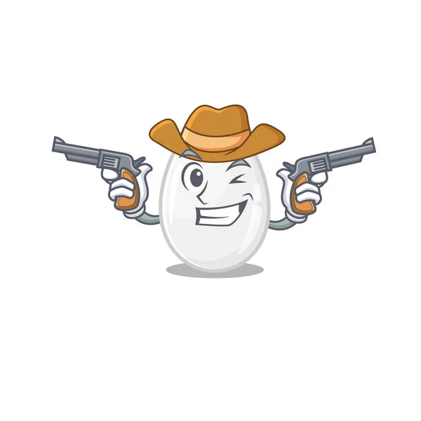 Ovo branco Cowboy desenho animado conceito ter armas — Vetor de Stock