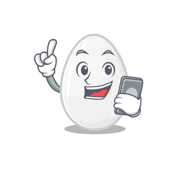 White egg Cartoon design style speaking on a phone — ストックベクタ