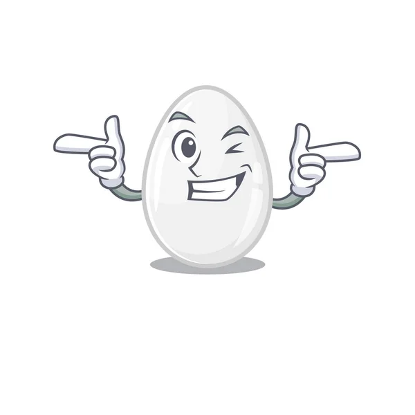Roztomilý maskot kreslený design bílého vejce s mrknutím oka — Stockový vektor
