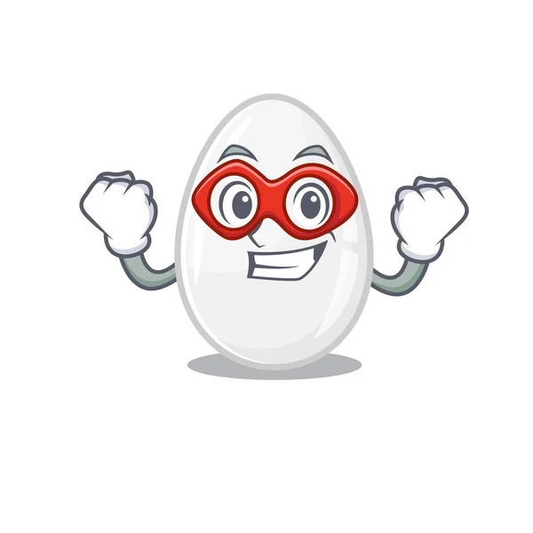 Sebuah konsep kartun telur putih dilakukan sebagai pahlawan super - Stok Vektor