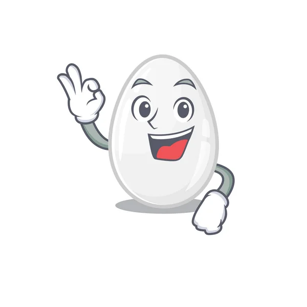 Egy vicces kép fehér tojásról, ahogy egy OK gesztust tesz. — Stock Vector