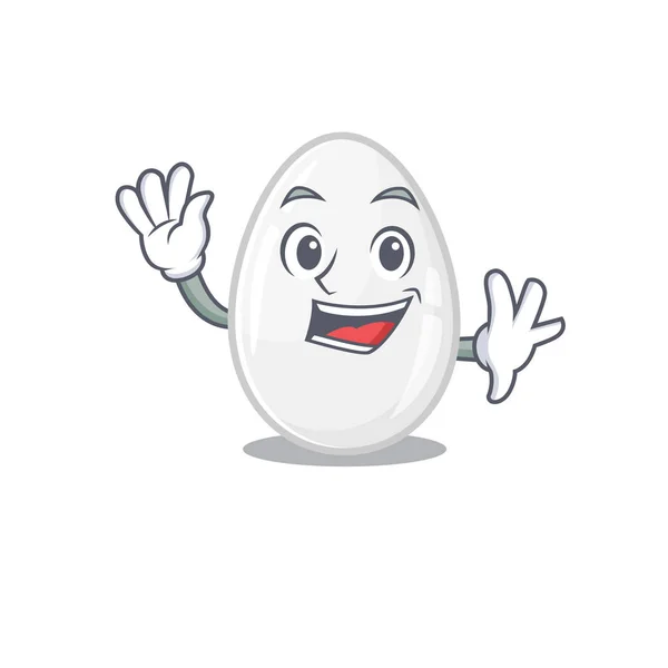 Waving friendly white egg mascot design style — 스톡 벡터