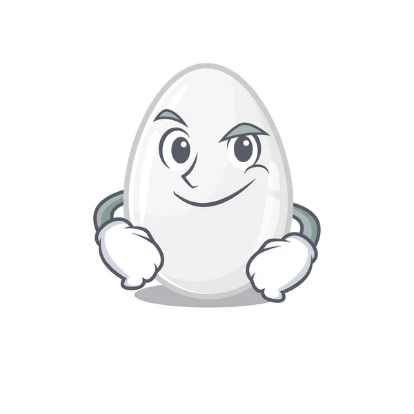 Caráter de mascote de ovo branco fresco com rosto Smirking — Vetor de Stock
