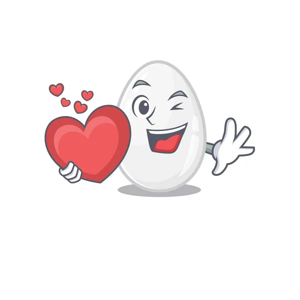 Romantique blanc oeuf dessin animé image tenant un coeur — Image vectorielle