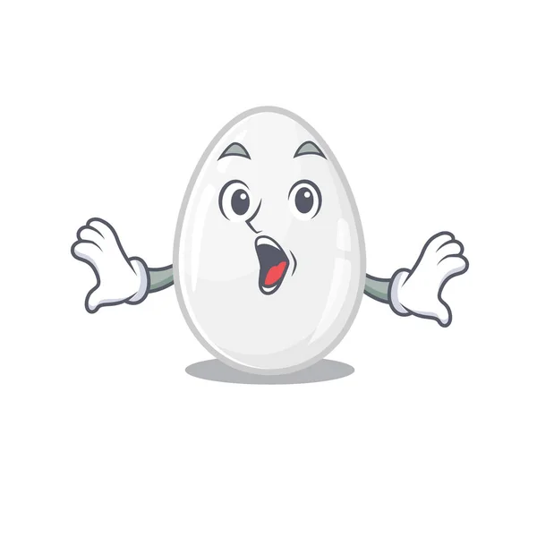 Conceito de design de mascote de ovo branco com um gesto surpresa — Vetor de Stock