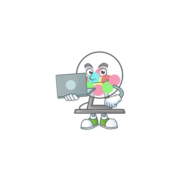 A smart lottery machine ball mascot icon working with laptop — 图库矢量图片