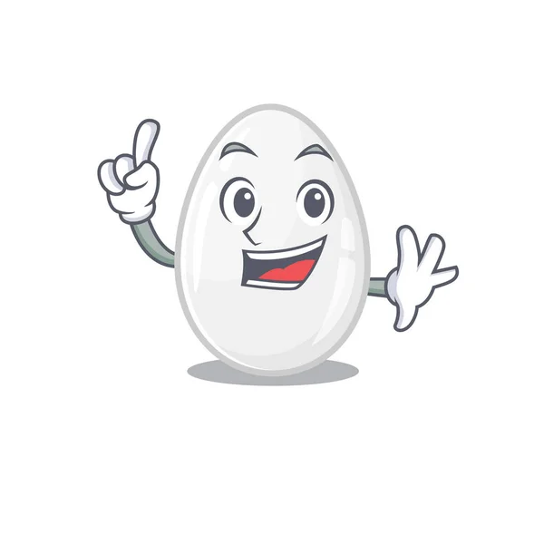 Mascot cartoon concept white egg in One Finger gesture — ストックベクタ