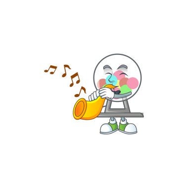 cartoon character style of lottery machine ball playing a trumpet