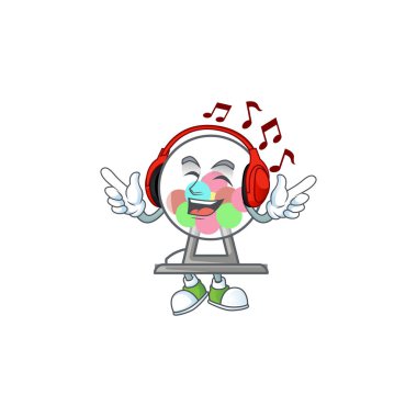 Lottery machine ball cartoon character design Listening music on a headset