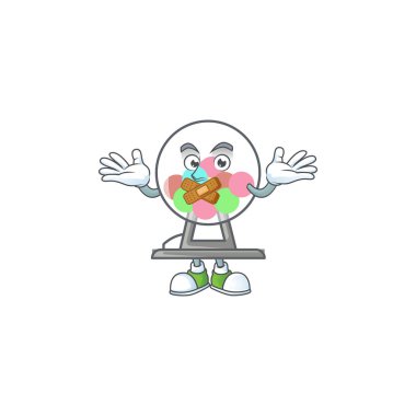 mascot cartoon character design of lottery machine ball making a silent gesture