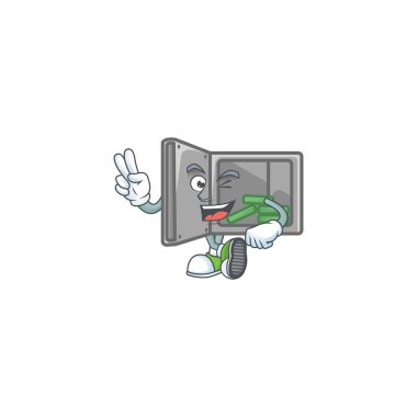 Cute cartoon mascot picture of security box open with two fingers
