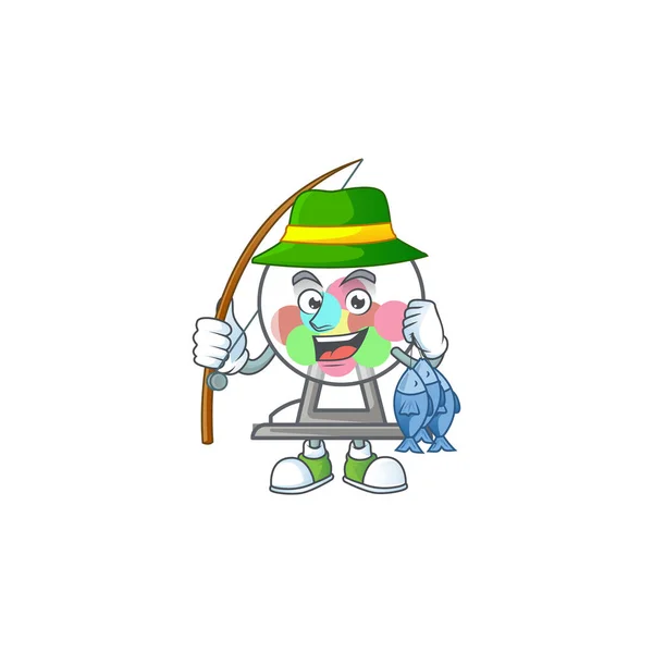 A mascot design of Fishing lottery machine ball with 3 fishes — Stock vektor