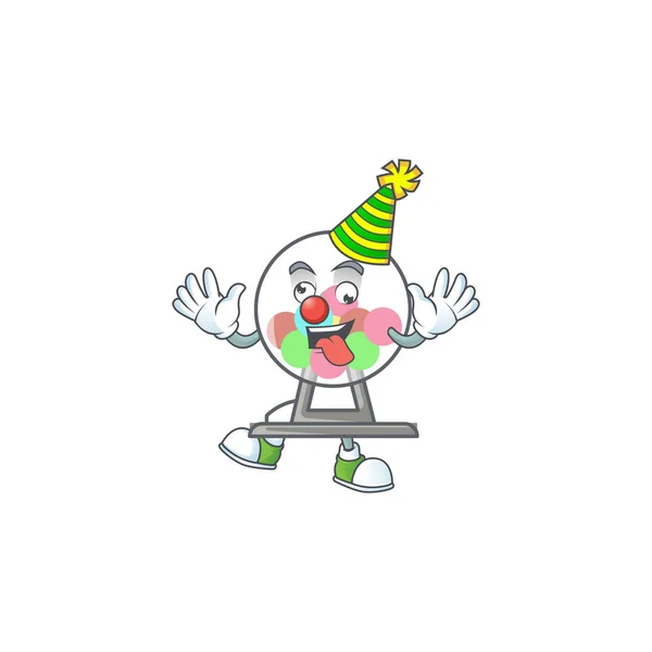 Schattig en grappig Clown loterij machine bal cartoon karakter mascotte stijl — Stockvector