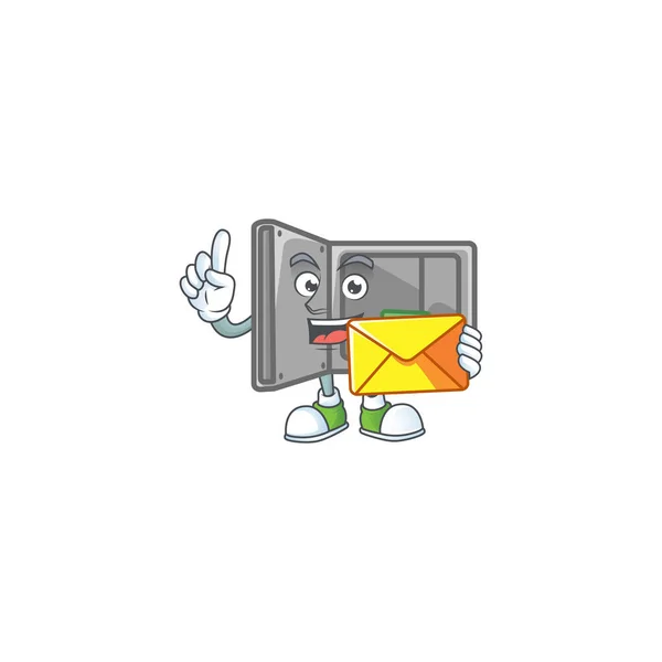 Happily security box open mascot design style with envelope — 스톡 벡터