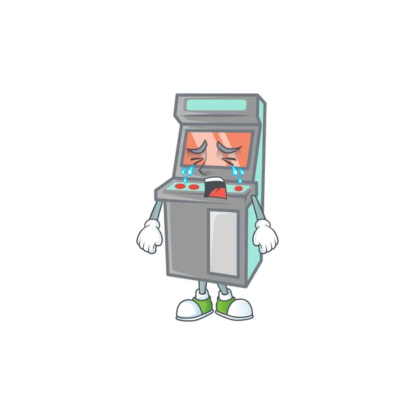 Een huilende arcade spel machine mascotte ontwerp stijl — Stockvector