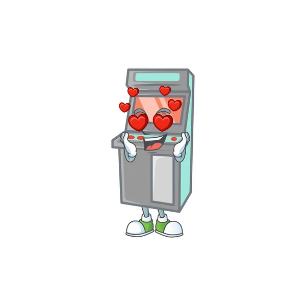 Un romántico juego de arcade máquina de dibujos animados estilo de diseño de la mascota — Vector de stock
