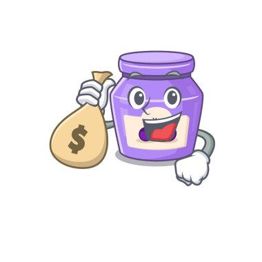 Zengin ve ünlü yaban mersini reçeli karakteri para çantası tutuyor.