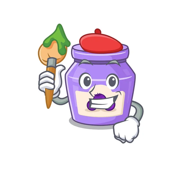 A cute picture of blueberry jam as an Artist having a brush — Stock Vector