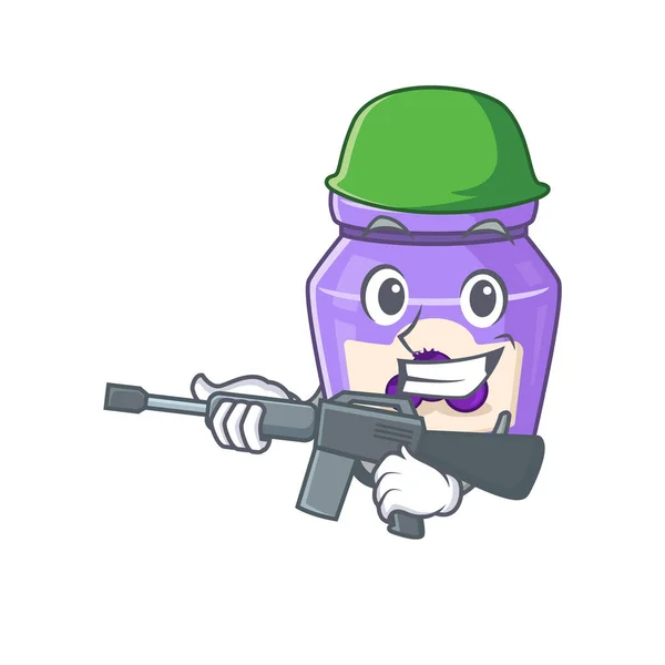 A cute picture of blueberry jam Army with machine gun — Stock Vector