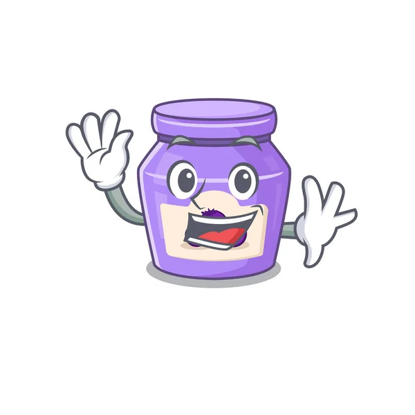 Waving friendly blueberry jam mascot design style — Stock Vector