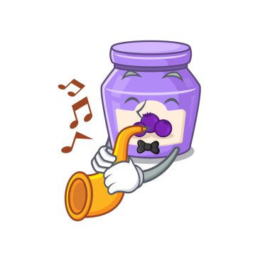 mascot design concept of blueberry jam playing a trumpet