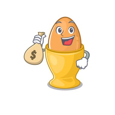 Zengin ve ünlü yumurta kupası çizgi film karakteri para çantası tutuyor.