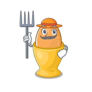 Şapka ve aletlerle Mutlu Çiftçi Yumurta Bardağı çizgi filmi