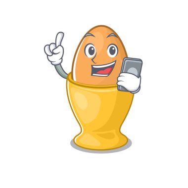 Yumurta kabı çizgi film tasarım tarzı telefonda konuşuyor.