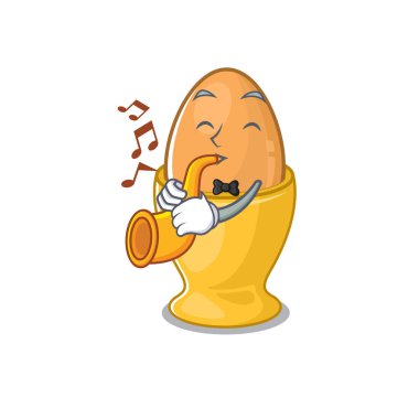 Maskot tasarımı konsepti. Trompet çalan yumurta fincanı.